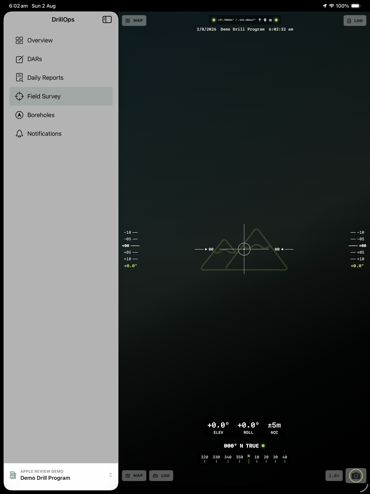 DrillOps Field Survey instrument on iPad