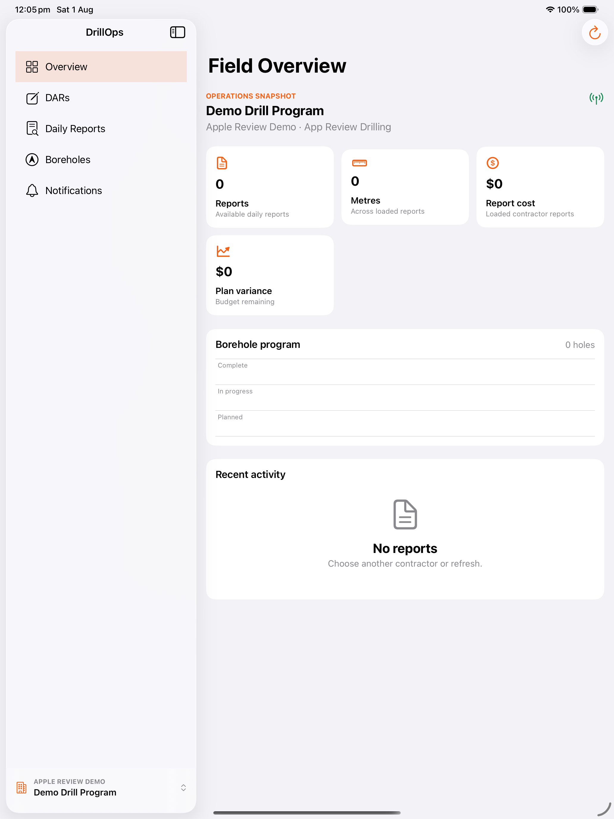 DrillOps project overview on iPad