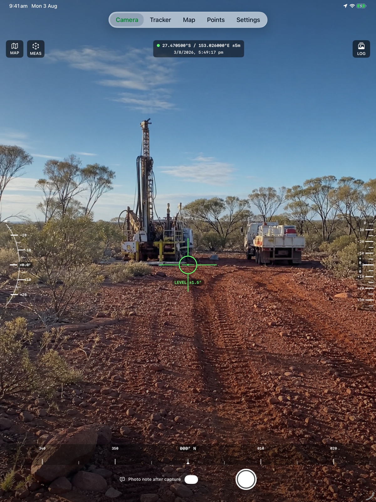 Current FieldOps camera and measuring instrument on iPad
