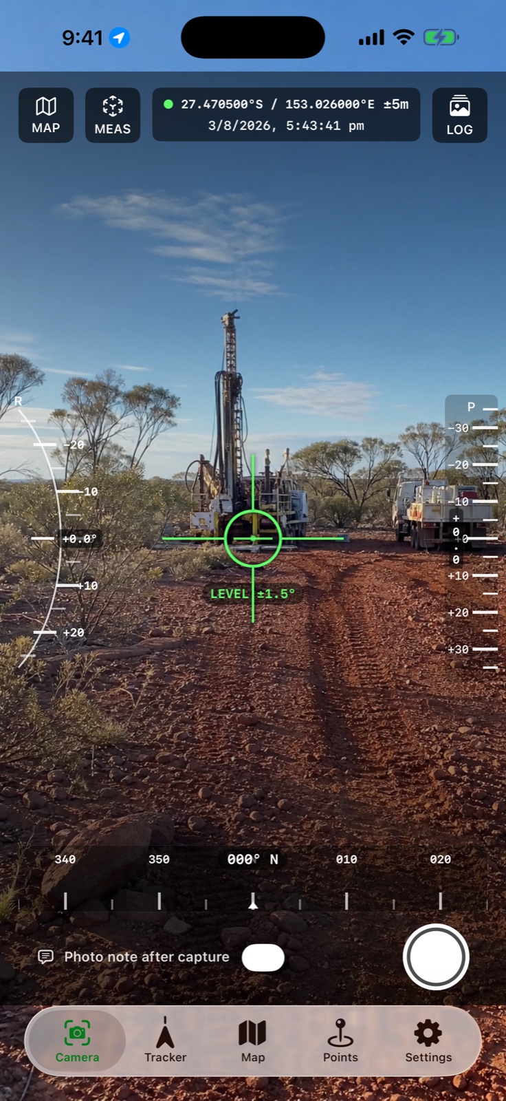 FieldOps camera and measurement screen